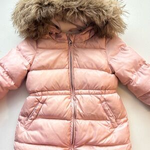 GAP Blush Puffer Coat with Faux Fur Trim